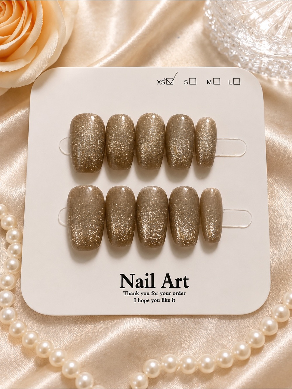 ✨ Champagne Gold Glitter Press-On Nails